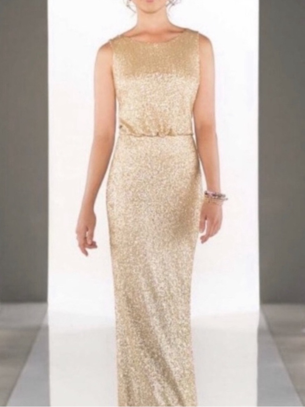Sorella Vita Maxi Gold Sequin Bridesmaid /Prom /Christmas Party Dress Sz US 8